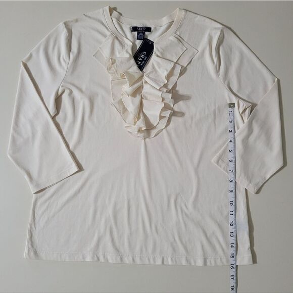 Chaps Women's Cream Vneck Elbow-length Pullover Top - Picture 5 of 10